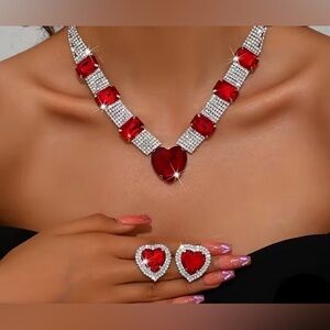 Elegant Red Heart Jewelry Set
